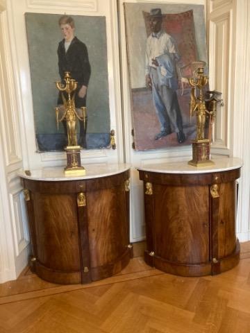 Empire. Pair of demi lune commodes
